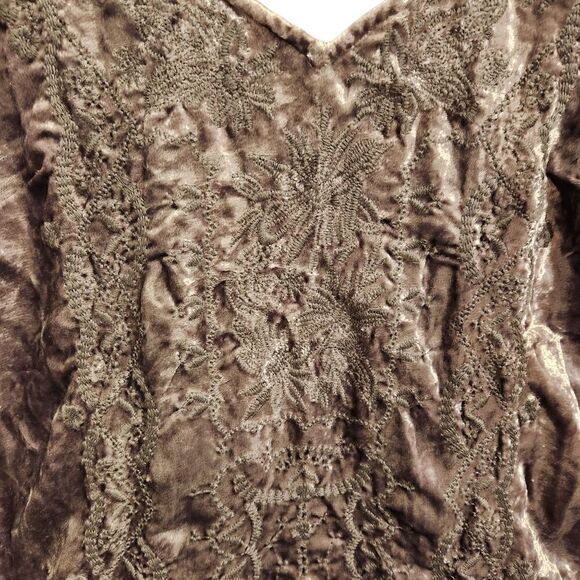 Soft Surroundings Velvet Dress Embroidered Silver Size Small Boho Short Sleeve - Picture 4 of 8